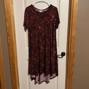 LulaRoe Carly Size LARGE Swing Dress Multicolor Asymmetrical Geometric‎ Pocket
